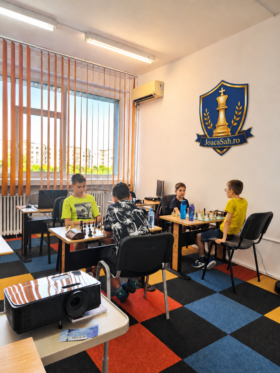Copii în sala de curs JoacaSah.ro, antrenament în grup