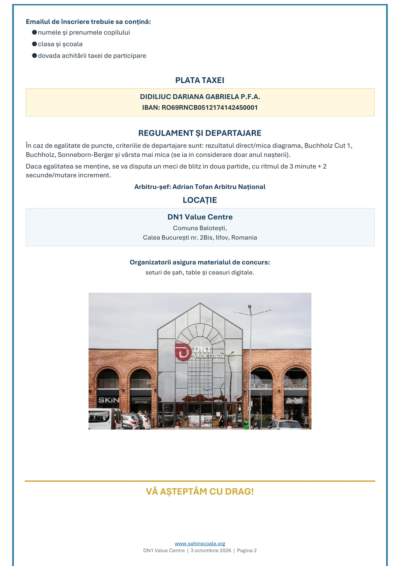 Pagina 2 din invitația pentru Concursul de Șah în Școală — Ziua Mondială a Educației