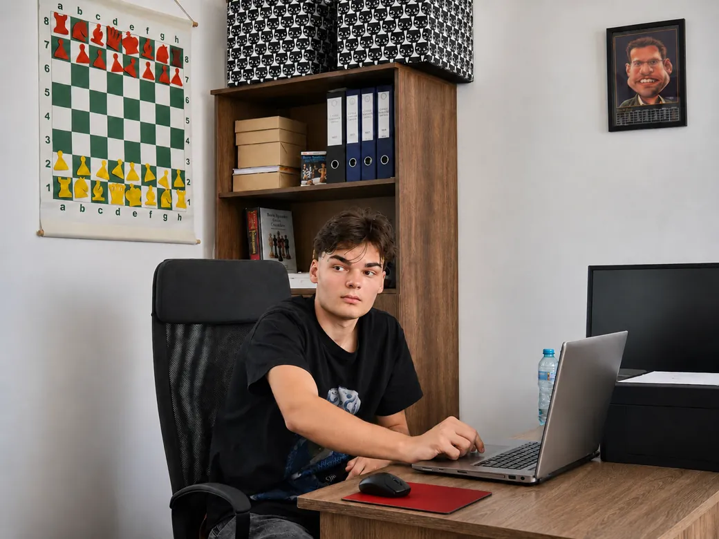 Andrei Ulian susținând un antrenament de șah pentru copii